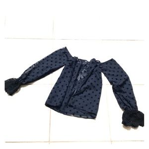 Navy Polka Dot Off the Shoulder Top